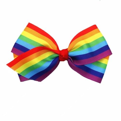 SelHeng 3-Pack 4-Inch Rainbow Hair Bow Clips for Women and Girls