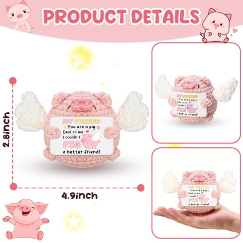 Handmade Crochet Pink Pig | Funny Friendship Gift for Women