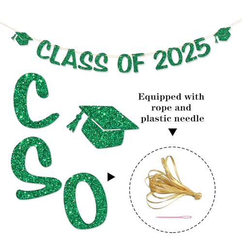 Class of 2025 Graduation Banner - Green Glitter Party Decoration