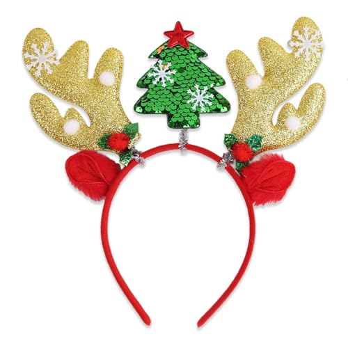 Villorem Gold Reindeer Antlers Headband Christmas Costume Accessory