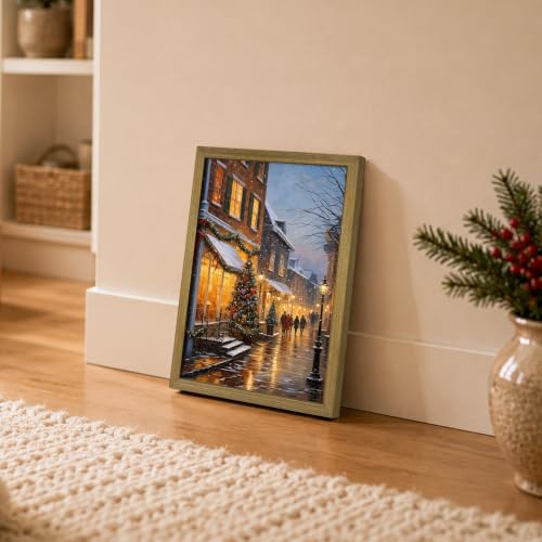 Christmas Wall Art Canvas Print Framed Vintage Snow Street Scene 16x12 - Red Barn