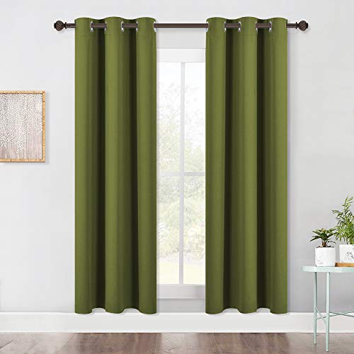NICETOWN Blackout Curtains 34"W x 70"L, Olive Green Grommet Drapes, 2 Panels