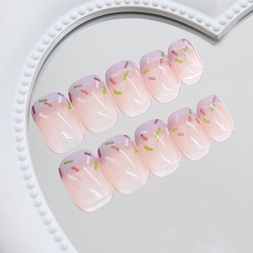 Purple French Tip Press on Nails Short Square False Nails 24Pcs