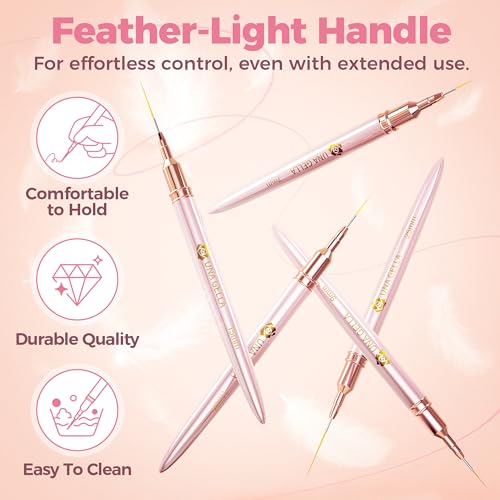 UNA GELLA Metallic Nail Art Brushes - 5-Piece Fine Liner Pen Set for Gel Polish & Detailing