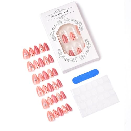 Valentine Press On Nails Medium Almond False Nails with Heart Bow