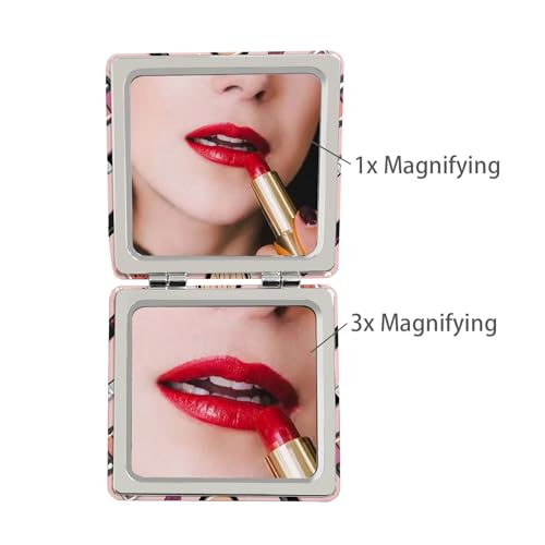 Compact Pocket Mirror 2-Pack - 2.8 Inch Square PU Leather Double Sided 1X/3X Magnifying Travel Mirror
