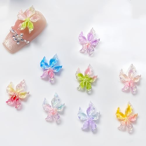 Tephrent 150Pcs 3D Flower Nail Charms Resin Floral Rhinestones for DIY Nail Art