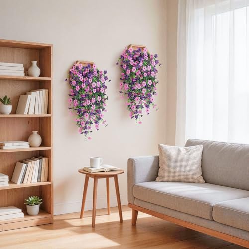 Doxcore 6PCS Artificial Hanging Flowers for Outdoors - Double Purple Silk