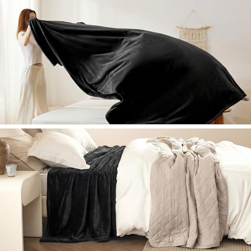 Bedsure Queen Size Fleece Halloween Blanket, Black Soft Plush Bed Blanket
