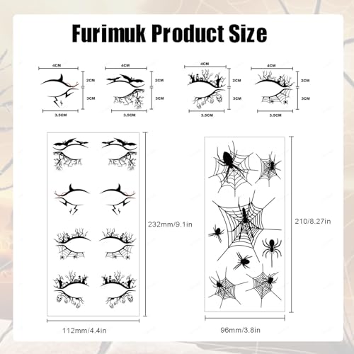 Furimuk Halloween Temporary Face Tattoos Spider Web Eyeshadow Stickers