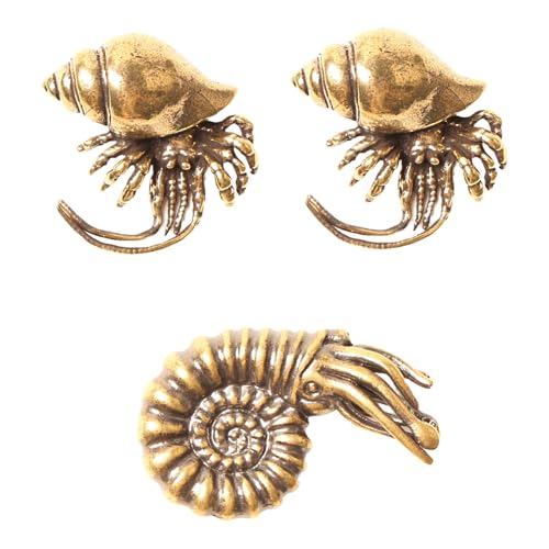 3-Piece Antique Brass Crab & Nautilus Ornament Set for Home Decor