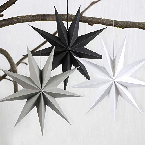 3-Pack 12-inch Paper Star Lantern Ornaments for Wedding Christmas Party - Grey Black White