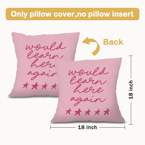 Motivational Quote Throw Pillow Cover 18x18, 'Would Learn Here Again' Design