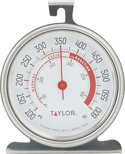 Taylor Precision Products Large Dial Oven Thermometer, Stainless Steel, 1-Pack