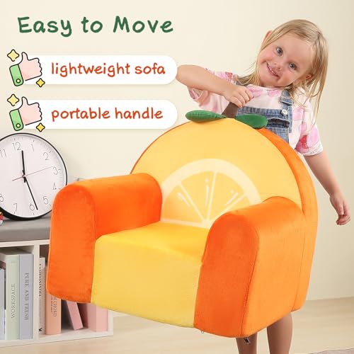 MOMCAYWEX Comfy Cute Toddler Chair, Soft Kids Couch with High Density Foam, Toddler Reading Chair, Orange