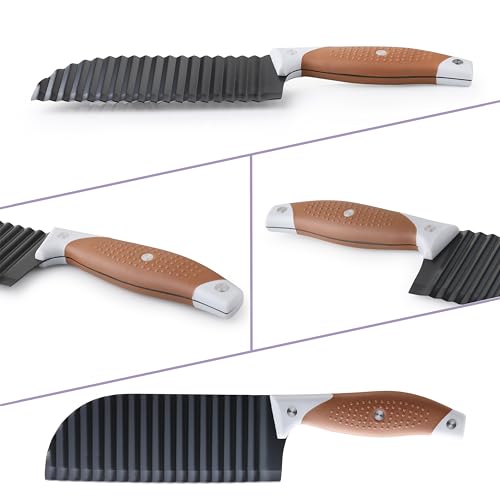 OLULU Crinkle Cutter for Veggies, Stainless Steel Wavy Fry Slicer