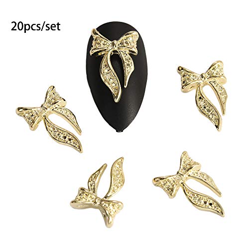Vctitil 40PCS Gold and Silver Alloy Bow Nail Art Charms