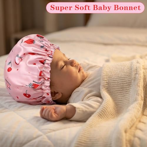 Sibba Baby Satin Sleep Cap Strawberry Soft Silk Hair Bonnet