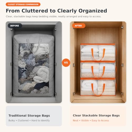 KYODOLED 2-Pack Clear & Orange Heavy Duty Large Moving Bags, 48 Gal Storage Totes