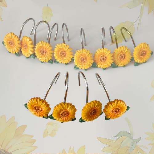 EleCharm Sunflower Shower Curtain Hooks - Anti-Rust Decorative Rings