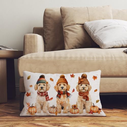 NUTEEN Fall Poodle Throw Pillow Cover 12x20 Inch Autumn Dog Decor