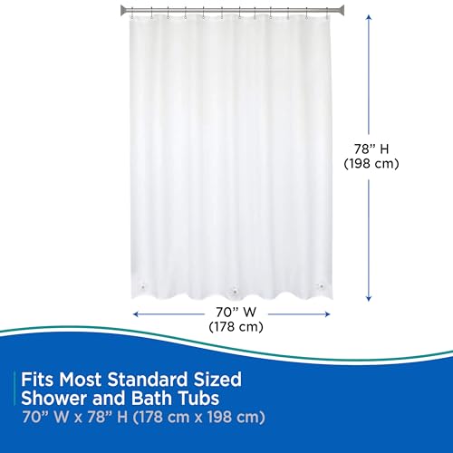 Kenney Extra Long Waterproof PEVA Shower Curtain Liner - 70" x 78", White