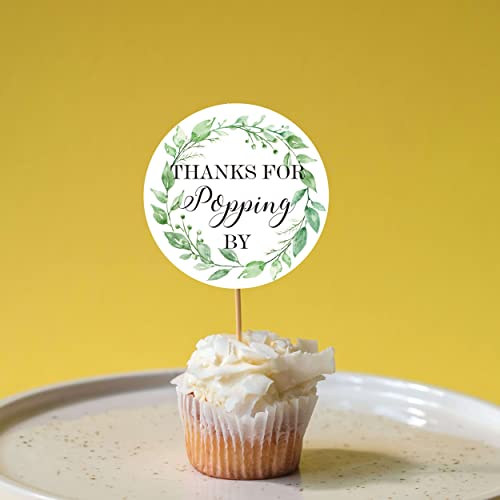 50 Greenery Thanks for Popping By Stickers - 2 Inch Round Party Favors
