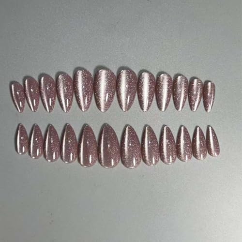 Purple Press on Nails Medium Almond Glitter Fake Nails Glossy Acrylic Kit