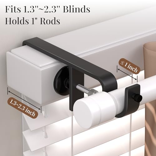 Pickpiff No-Drill Curtain Rod Brackets for Over-Blinds - Black, 2 Pack