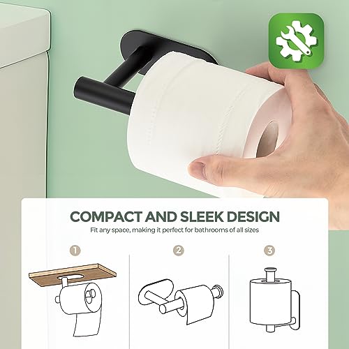Matte Black Adhesive Toilet Paper Holder - SUS304 Stainless Steel, No Drilling