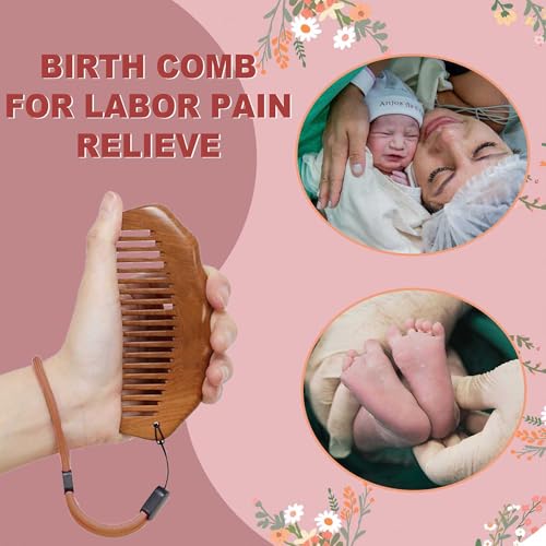 Wooden Labor Comb with Wrist Strap Peachwood Birthing Comb