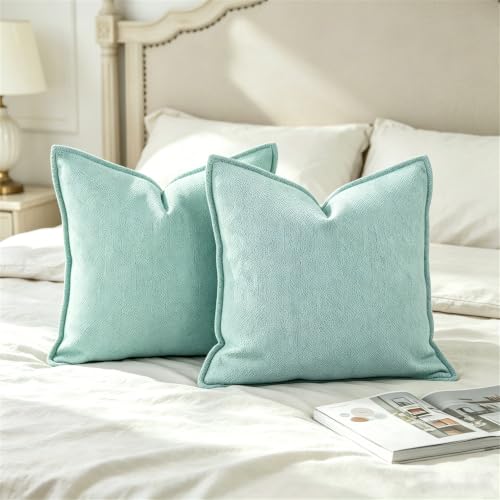 OYIMUA 18x18 Turquoise Blue Chenille Throw Pillow Covers - Set of 2