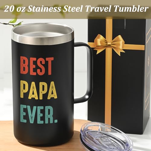 Black 20oz Insulated Coffee Mug - Best Papa Ever Gift from Daughter Son