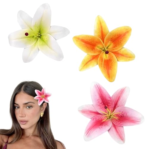 JazSwirl 3PCS Hawaiian Flower Hair Clips 4.3 Inch Tropical Hibiscus