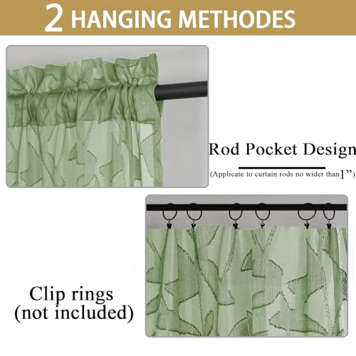 Gwine Sage Green Sheer Curtains, 84 Inch Length, 2 Panels Set
