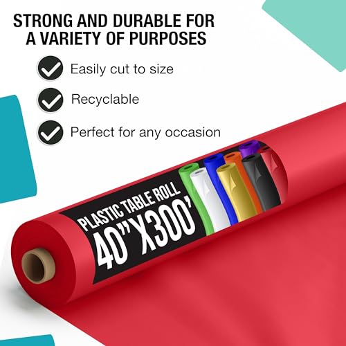 Red Plastic Table Cover Roll 40 x 300 Feet Disposable Party Tablecloth