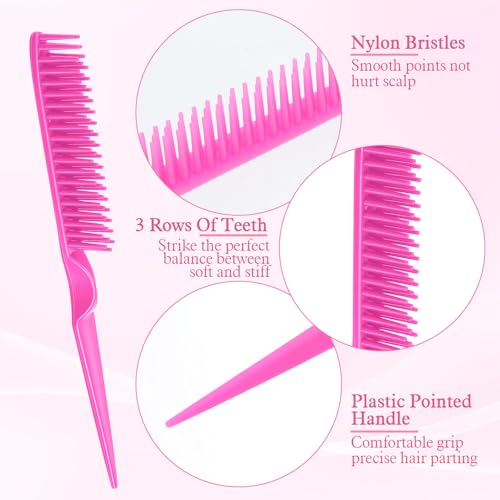 Tweruna 4 Pack Pink 3-Row Hair Comb for Natural Hair Detangling & Braids