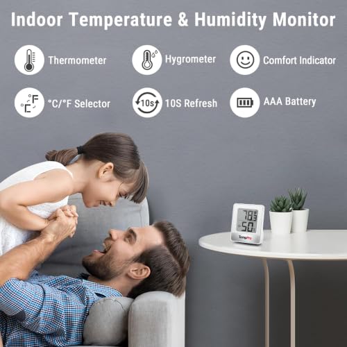 TempPro TP49 Digital Hygrometer Indoor Thermometer - White