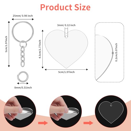 12 Pack Clear Acrylic Heart Keychain Blanks for DIY Crafts