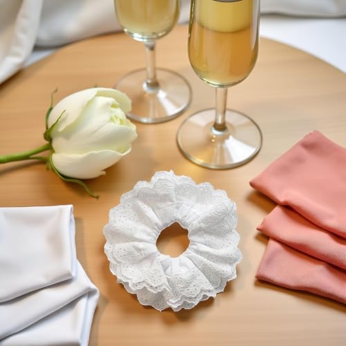 White Lace Hair Scrunchies for Women - Extra Large Ponytail Holder
