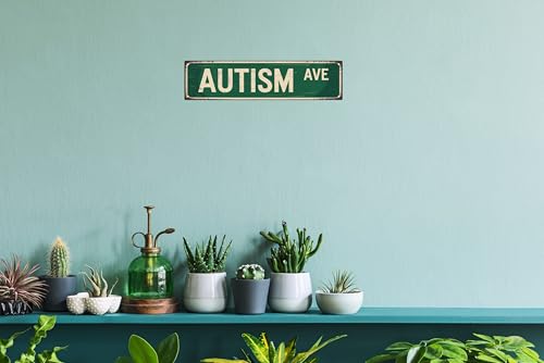 Funny Retro Autism Avenue Metal Tin Sign - 4x16 Inches