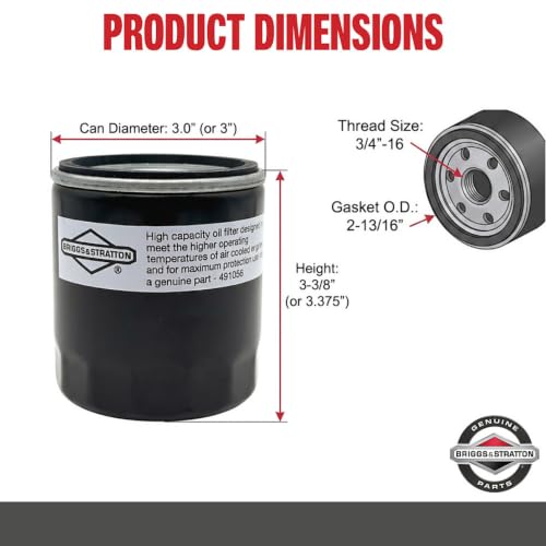 Briggs & Stratton 491056 Tall Oil Filter 3-3/8" for Small Engines - OEM Genuine Part (Variation 1)