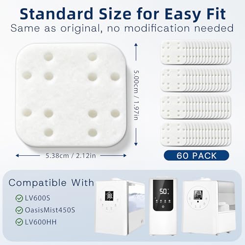 60-Pack Mineral Absorption Pads for Levoit LV600S & LV600HH Humidifiers