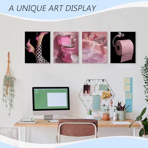 Pink and Black Bathroom Wall Art Prints - Set of 4, 8x10