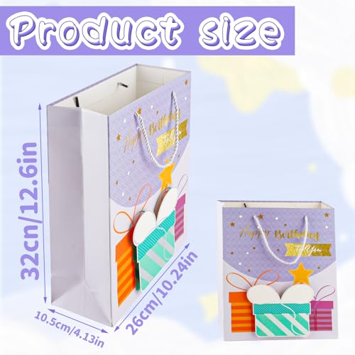 HUIYOULAI 3D Lavender Birthday Gift Bag with Card & Tissue Paper
