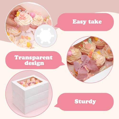 Moretoes Cupcake Boxes with Window - 3PCS, Fits 36 Cupcakes (11.5x9.7x3.5in)