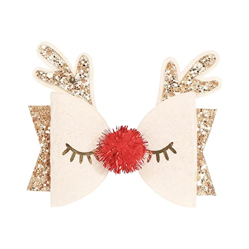 DINPREY Christmas Antler Hair Bows Sequins Alligator Clips for Girls