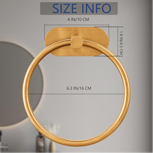 Self-Adhesive Towel Ring - Brushed Gold, Stainless Steel, No Drilling