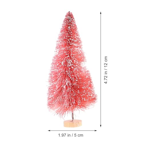 Mini Christmas Tree Set - 8 Pink Bottle Brush Trees with Snow & Wooden Base
