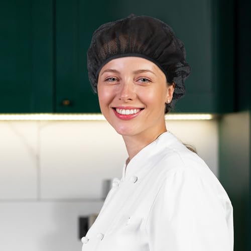 Black 6-Piece Chef Hat Set Unisex Mesh Cooking Hats Food Service Hair Nets